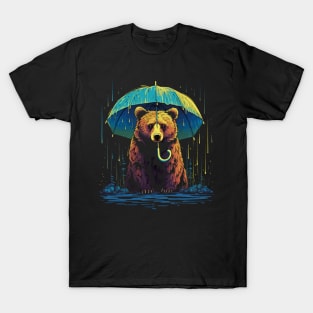 Grizzly Bear Rainy Day With Umbrella T-Shirt